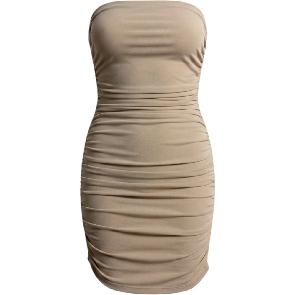 Bardot Womens Beige Ruched Midi Skirt Size US 4 XS Nude Bodycon Draped Stretch